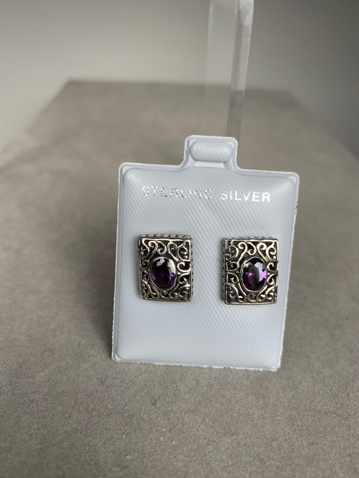 Filigree Sterling Silver and Purple Cubic Zirconia Earrings