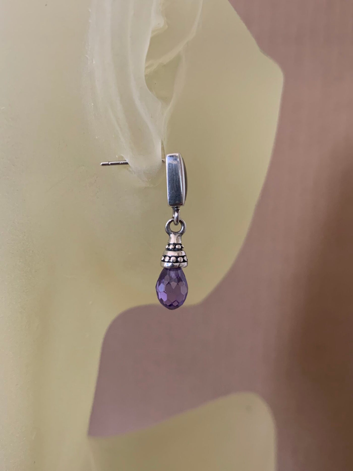 Silver Onyx and Purple Briolette Drop Earrings