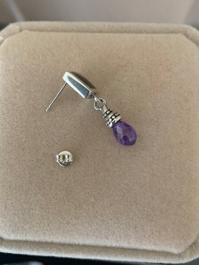 Silver Onyx and Purple Briolette Drop Earrings