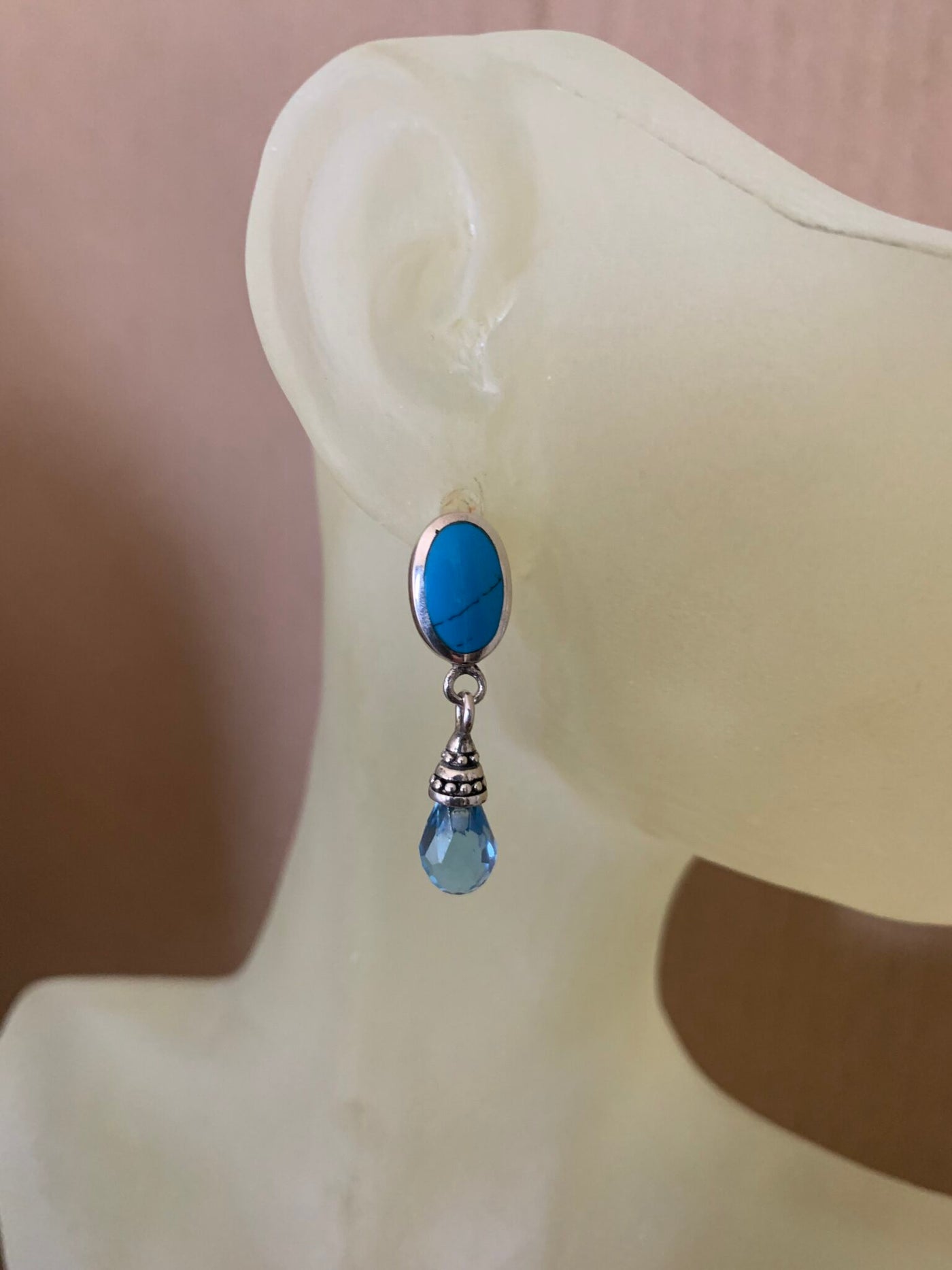 ilver Turquois & Blue Briolette Drop Earrings