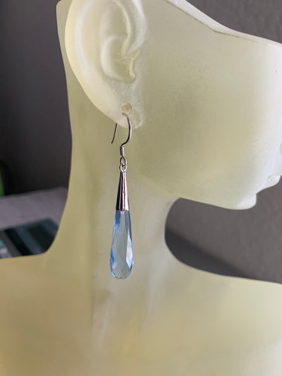 Sterling Silver and Light Blue Briolette Cubic Zirconia Dangling Earrings