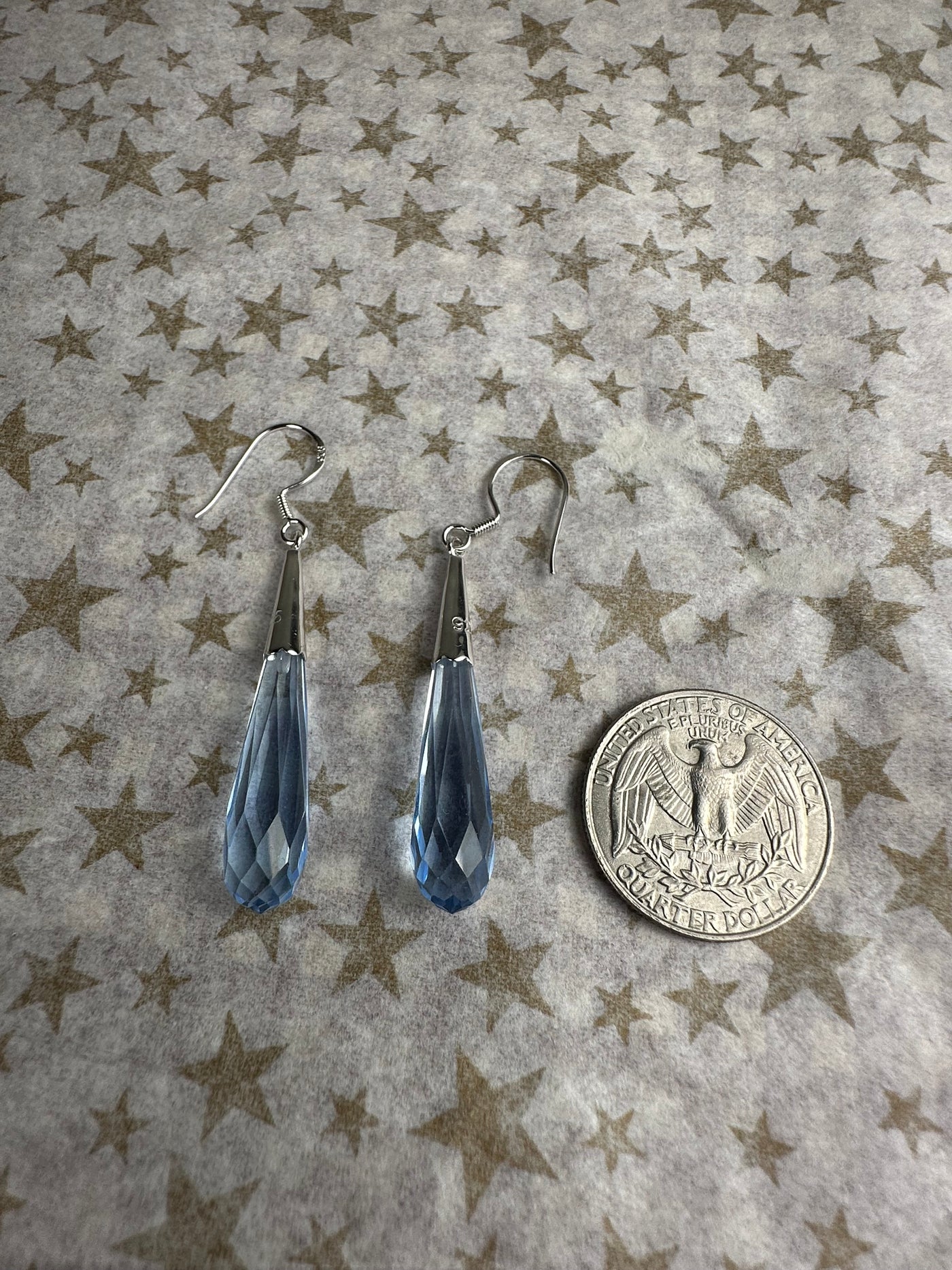 Sterling Silver and Light Blue Briolette Cubic Zirconia Dangling Earrings
