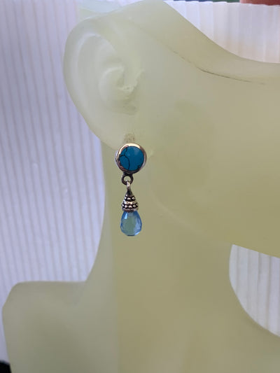 Sterling Silver Turquois & Blue Briolette Drop Dangling Earrings