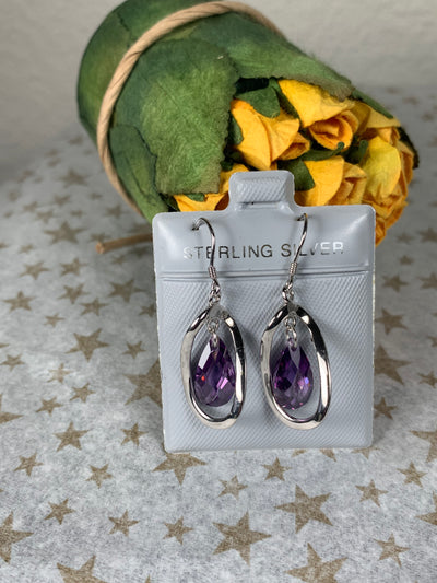 Faceted Purple Cubic Zirconia Dangling Earrings in Sterling Silver