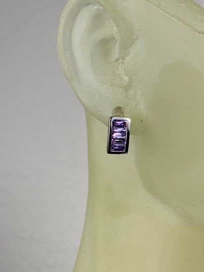 Purple Cubic Zirconia Rectangular Shape Earrings on Post