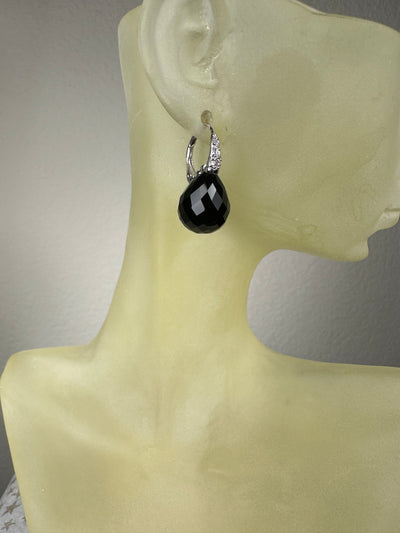 Sterling Silver and Black Cubic Zirconia Briolette Drop Earrings