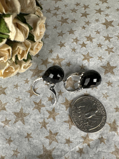 Sterling Silver and Black Cubic Zirconia Briolette Drop Earrings