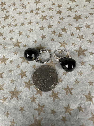Sterling Silver and Black Cubic Zirconia Briolette Drop Earrings