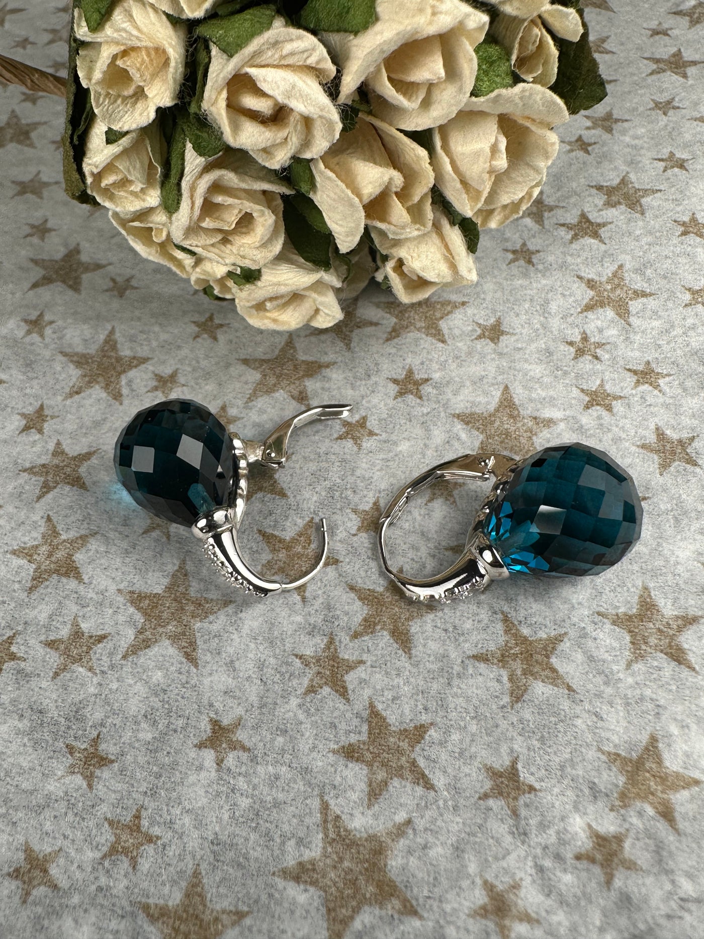 Sterling Silver and Deep Blue Cubic Zirconia Briolette Drop Earrings