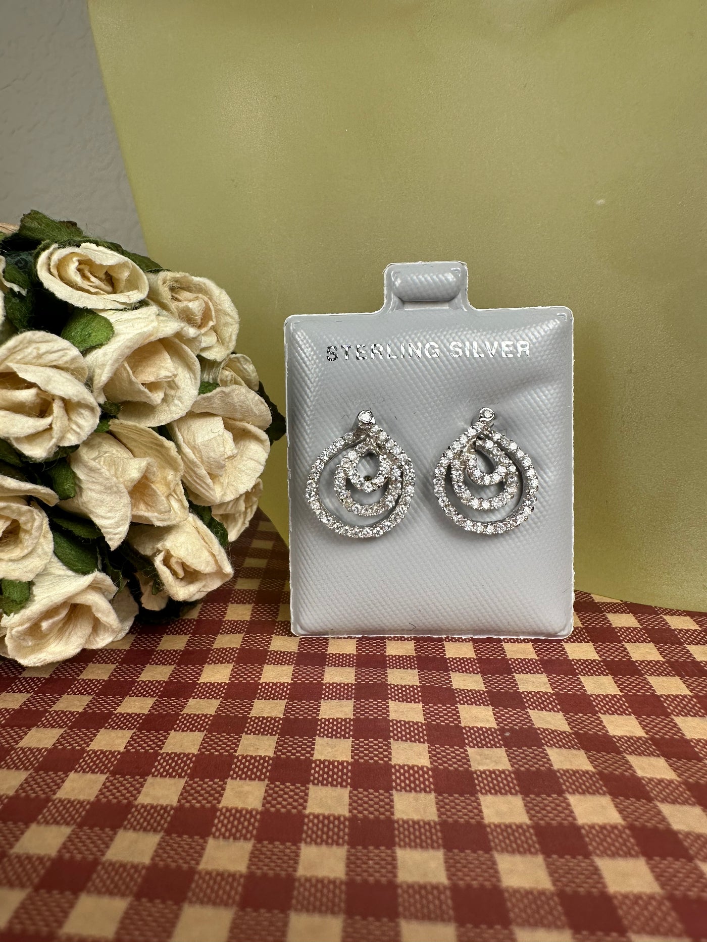 3 Loops Sterling Silver & Cubic Zirconia CZs Earrings on Post