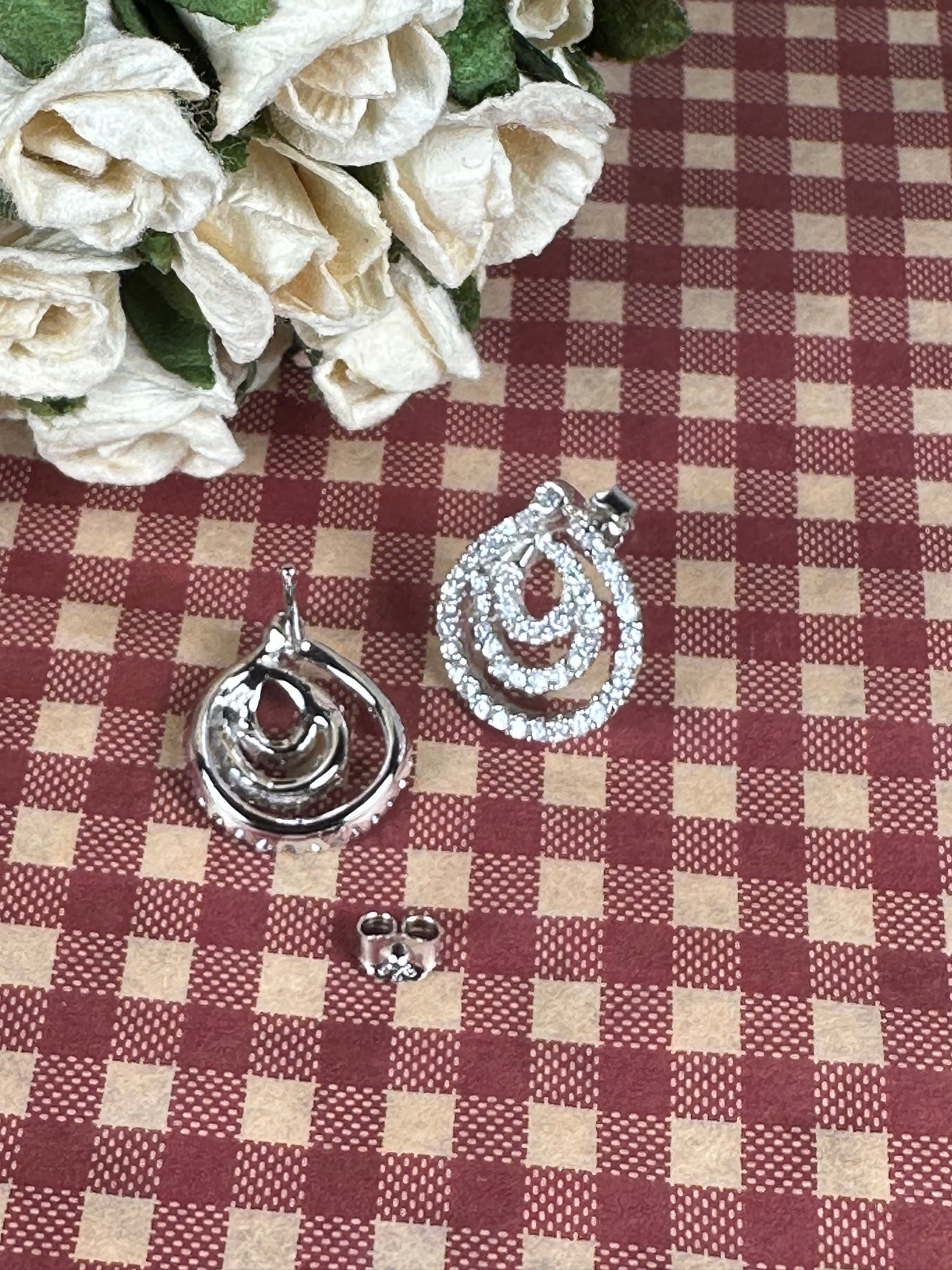 3 Loops Sterling Silver & Cubic Zirconia CZs Earrings on Post