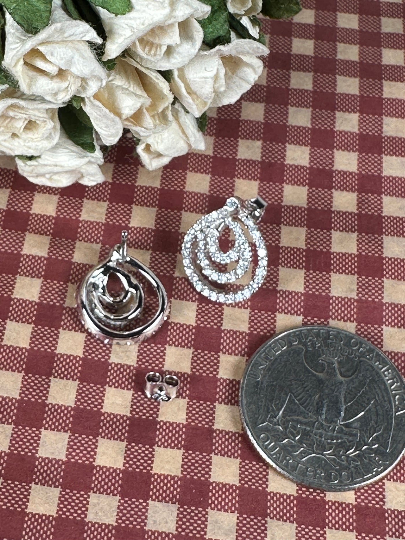 3 Loops Sterling Silver & Cubic Zirconia CZs Earrings on Post