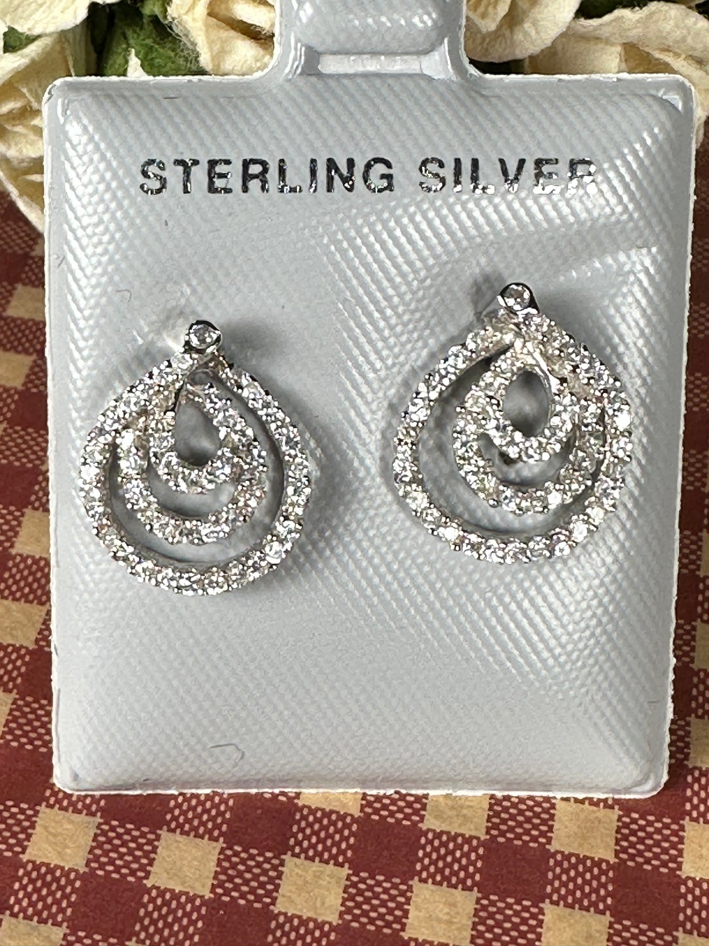 3 Loops Sterling Silver & Cubic Zirconia CZs Earrings on Post