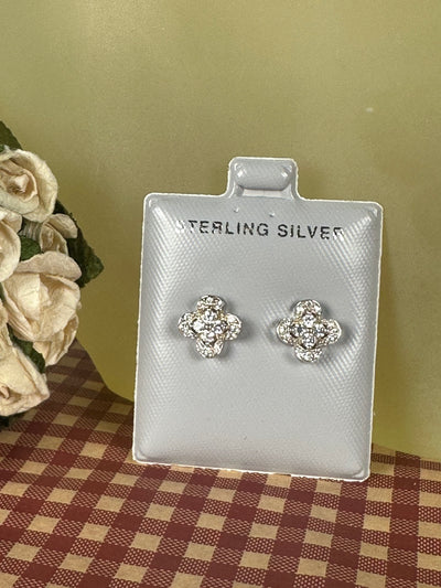 CZs Cubic Zirconia Studded Sterling Silver "Button" Earrings