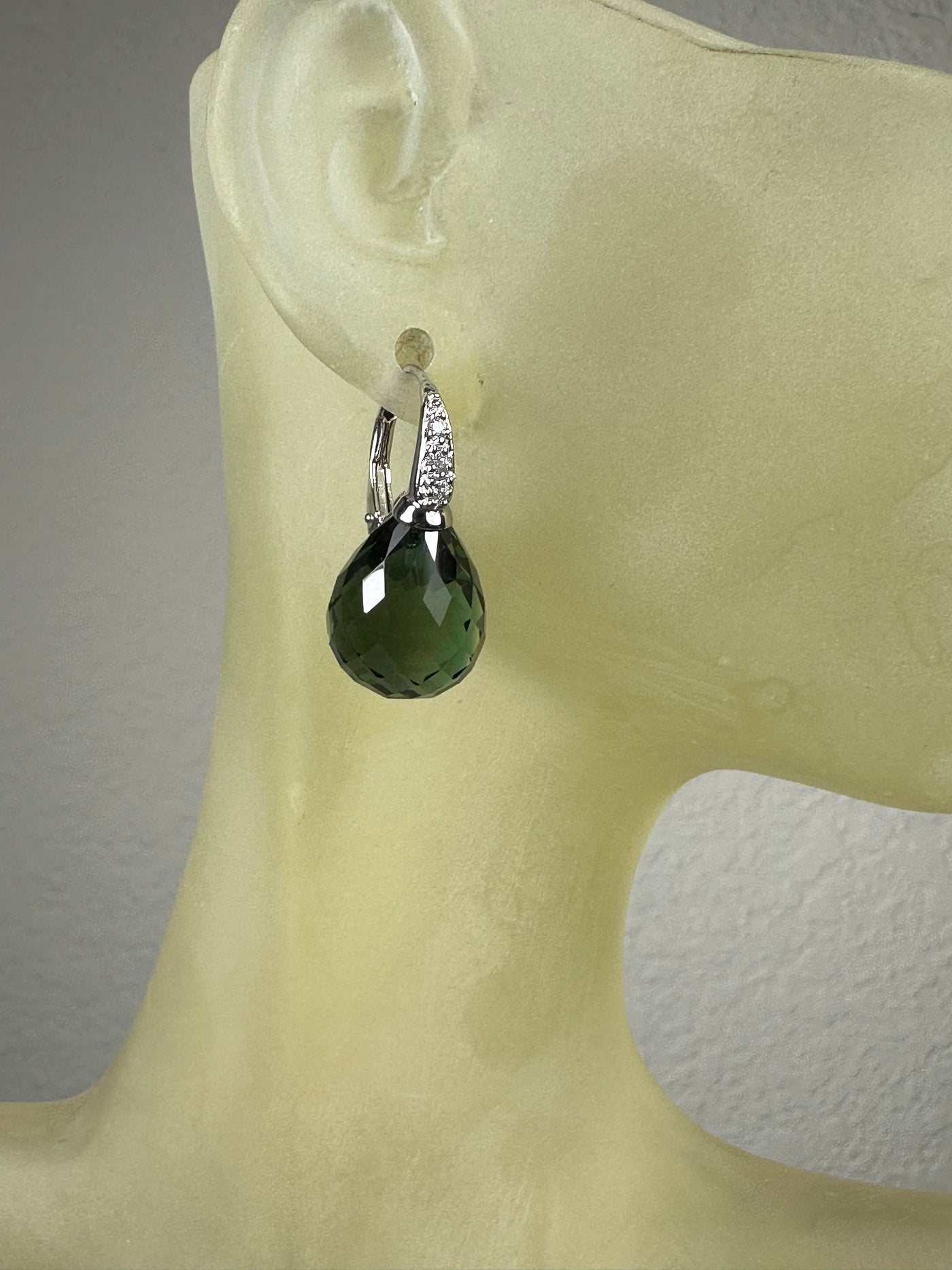NEW Sterling Silver and Dark Green Cubic Zirconia Briolette Drop Earrings