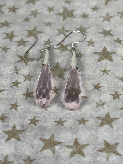 Sterling Silver and Pale Pink Briolette Cubic Zirconia Dangling Earrings