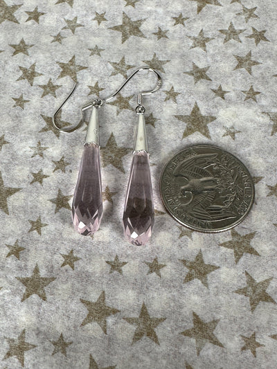 Sterling Silver and Pale Pink Briolette Cubic Zirconia Dangling Earrings