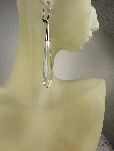 Sterling Silver and Slender Clear Briolette Cubic Zirconia Dangling Earrings