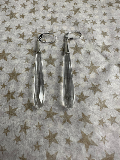 Sterling Silver and Slender Clear Briolette Cubic Zirconia Dangling Earrings