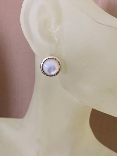 White Shell Button Earrings in Sterling Silver