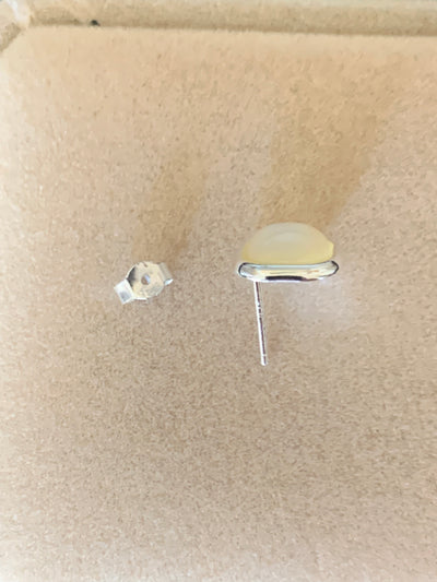 Square Natural White Shell Button Earrings in Sterling Silver