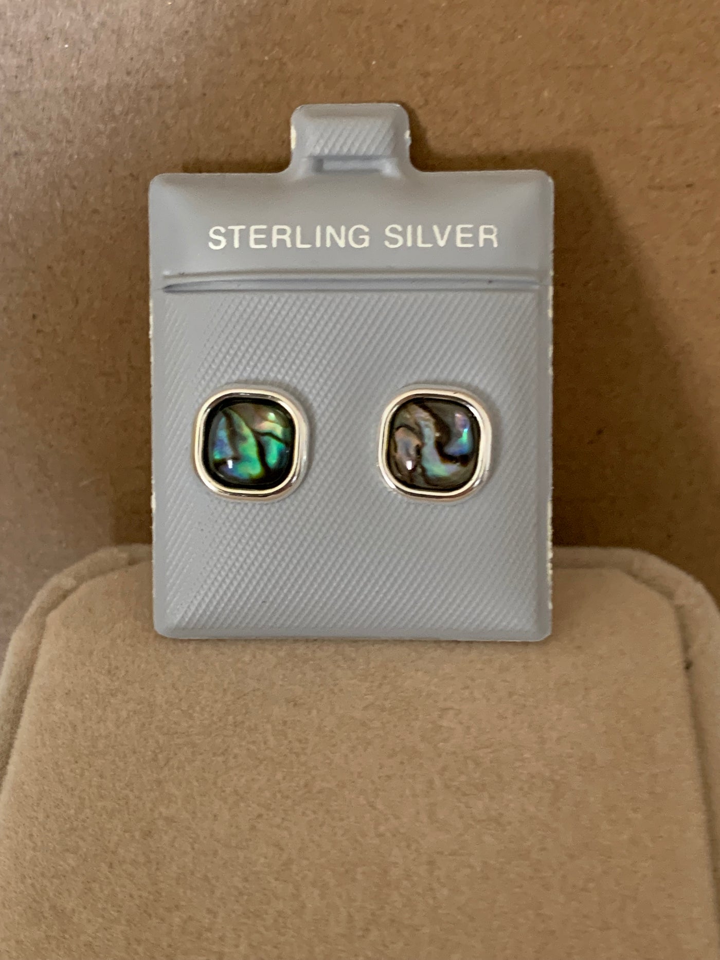 Square Abalone Shell Button Earrings in Sterling Silver