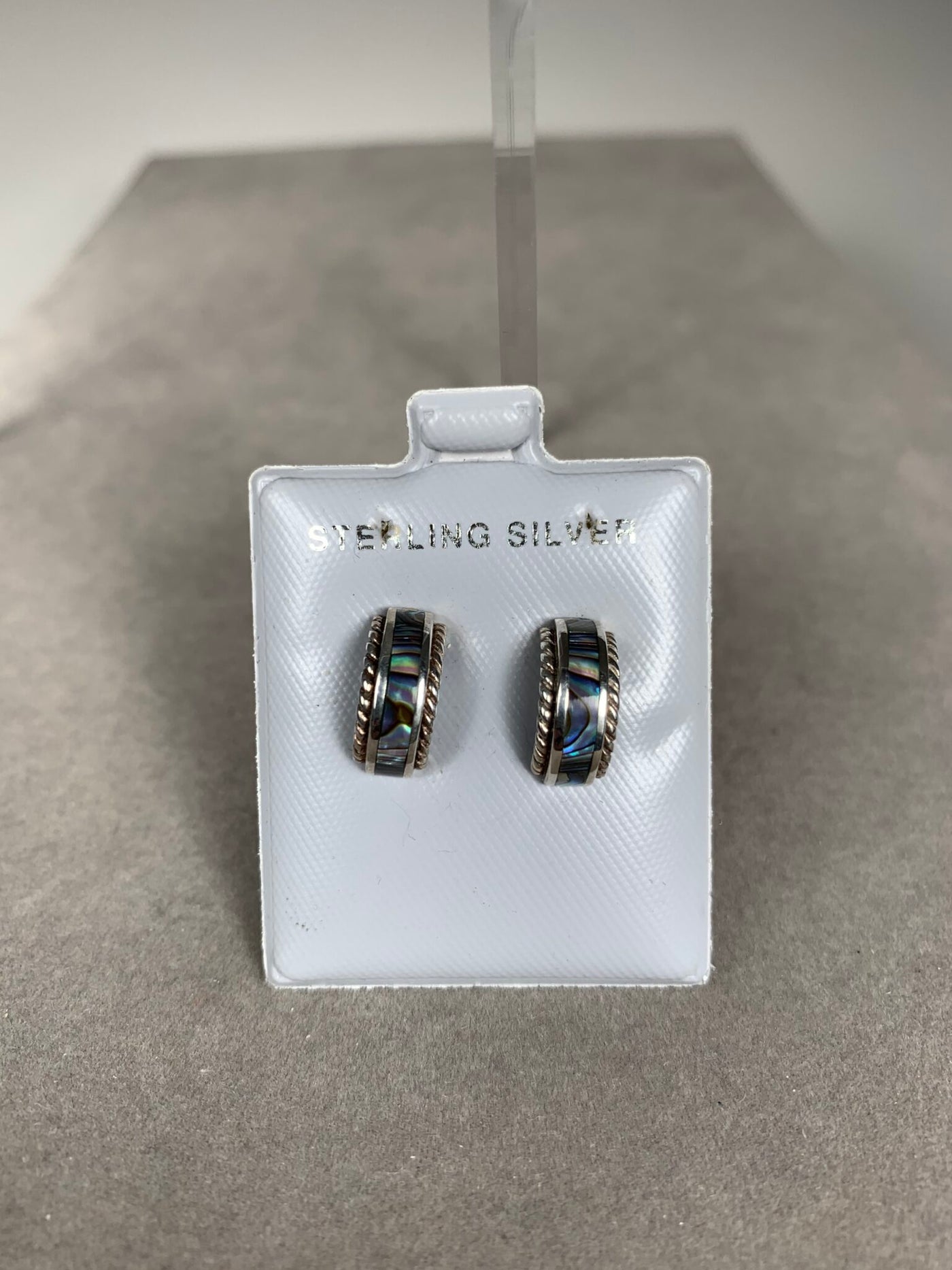 Sterling Silver and Inlaid Abalone Shell Half Hoop Earrings