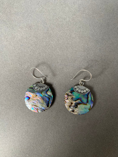 Sterling Silver and Round Abalone Shell Dangling Earrings