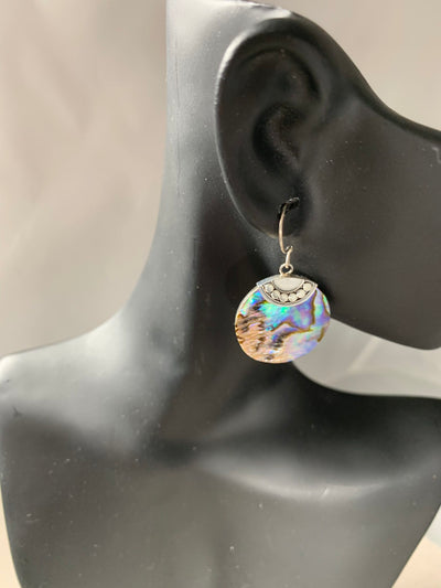 Sterling Silver and Round Abalone Shell Dangling Earrings
