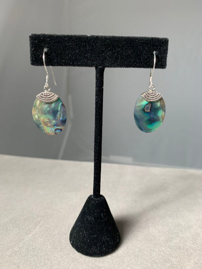 Sterling Silver and Oval Abalone Shell Dangling Earrings