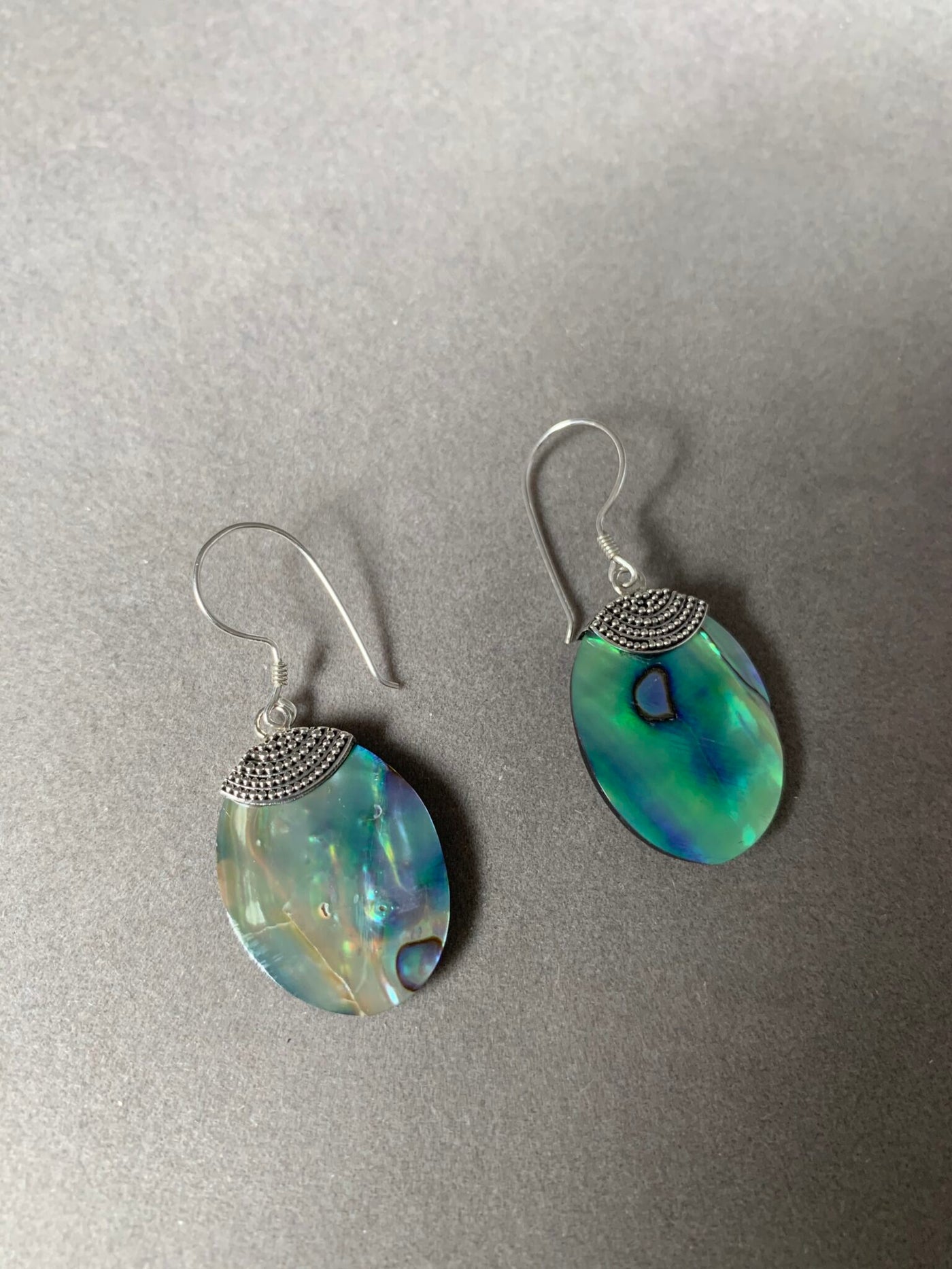 Sterling Silver and Oval Abalone Shell Dangling Earrings