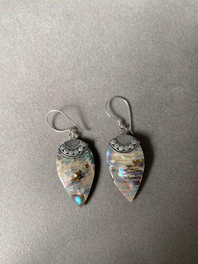 Sterling Silver and Pointy Abalone Shell Dangling Earrings