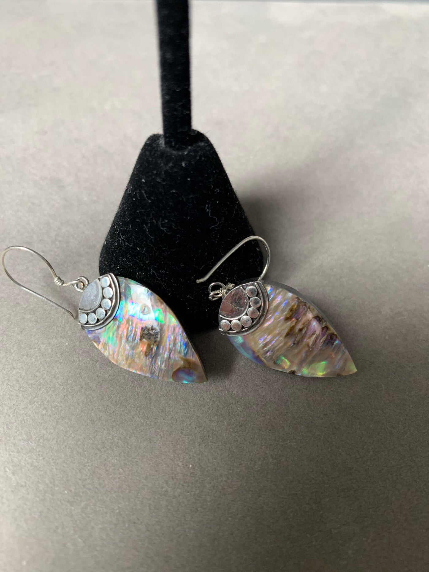 Sterling Silver and Pointy Abalone Shell Dangling Earrings