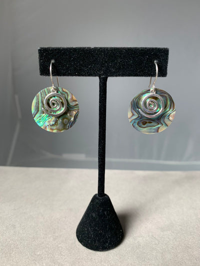 Sterling Silver and Round Abalone Shell Journey of Life Dangling Earrings