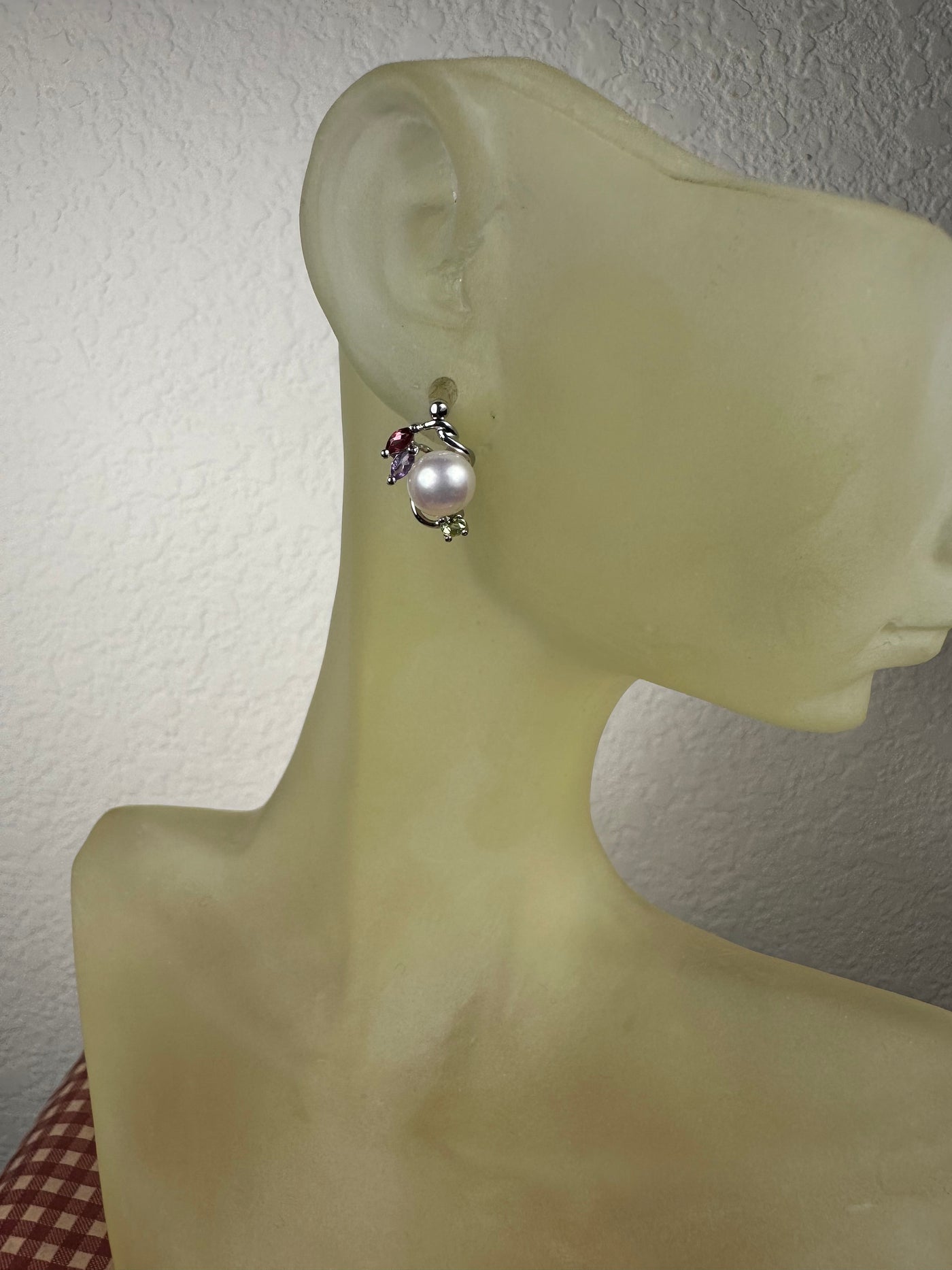 Genuine Pearl & Gems Stud Earrings in Sterling Silver