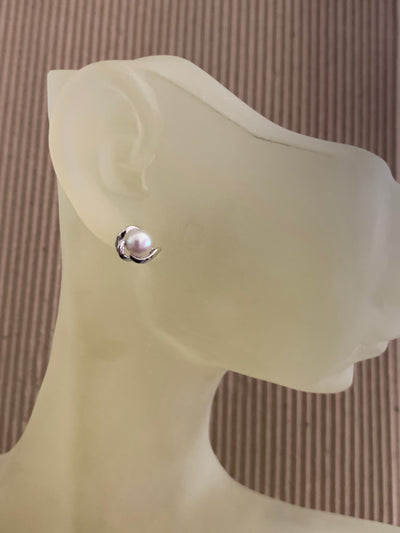 Sterling Silver & Cream Tone Pearl Stud Earrings on Post