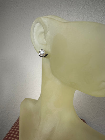 Sterling Silver & Cream Tone Pearl Stud Earrings on Post