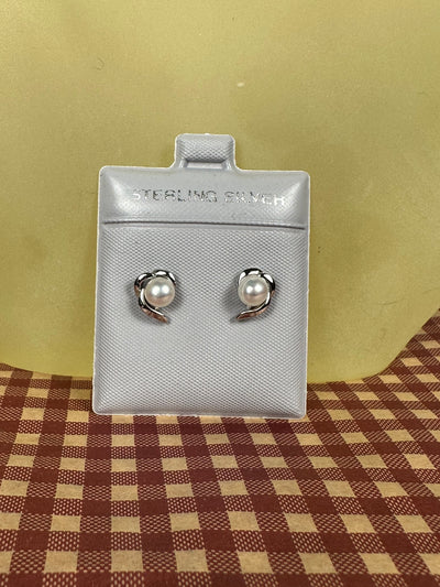 Sterling Silver & Cream Tone Pearl Stud Earrings on Post