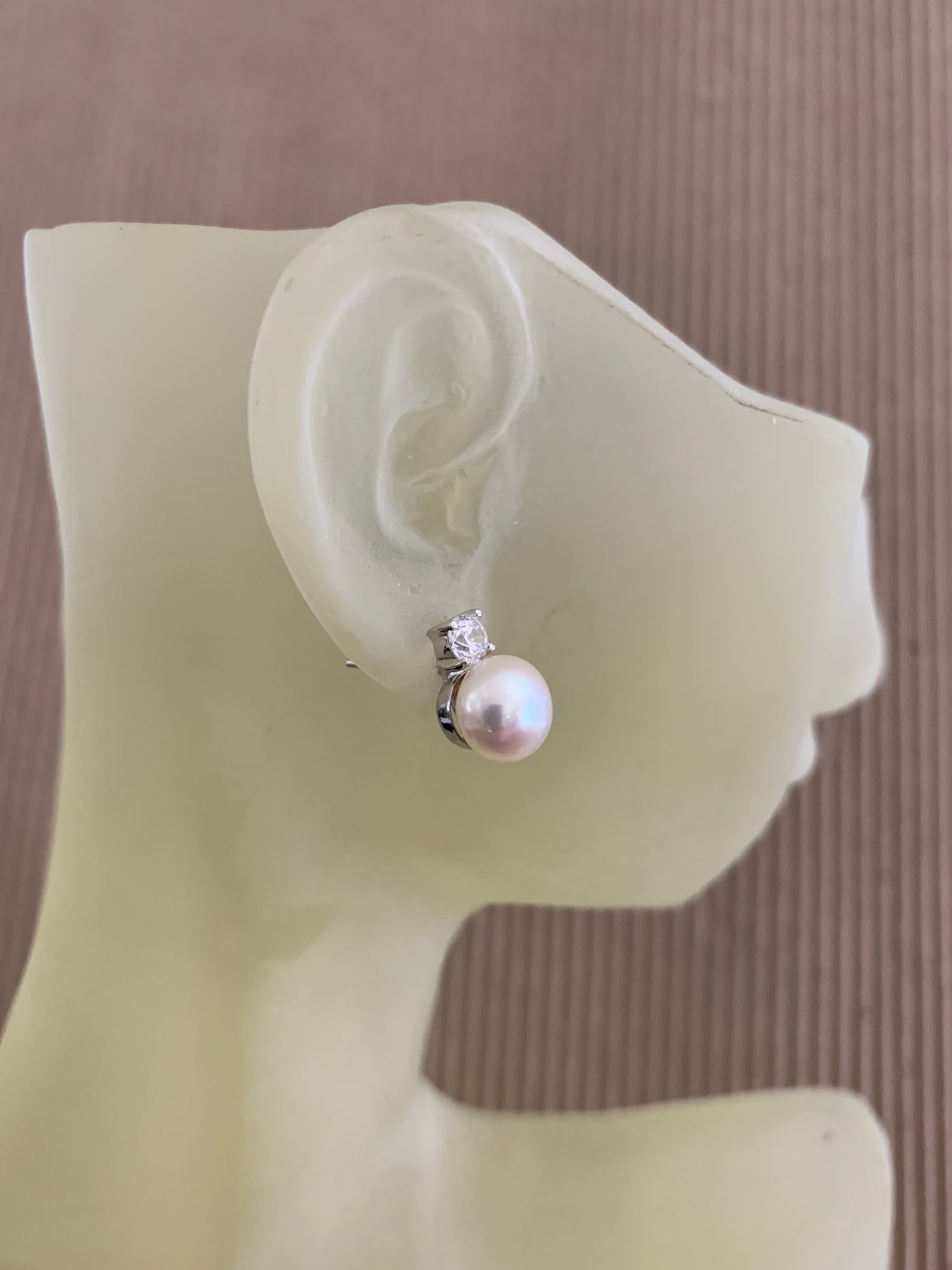 7mm Pearl Stud Earrings with CZ in Sterling Silver on Post