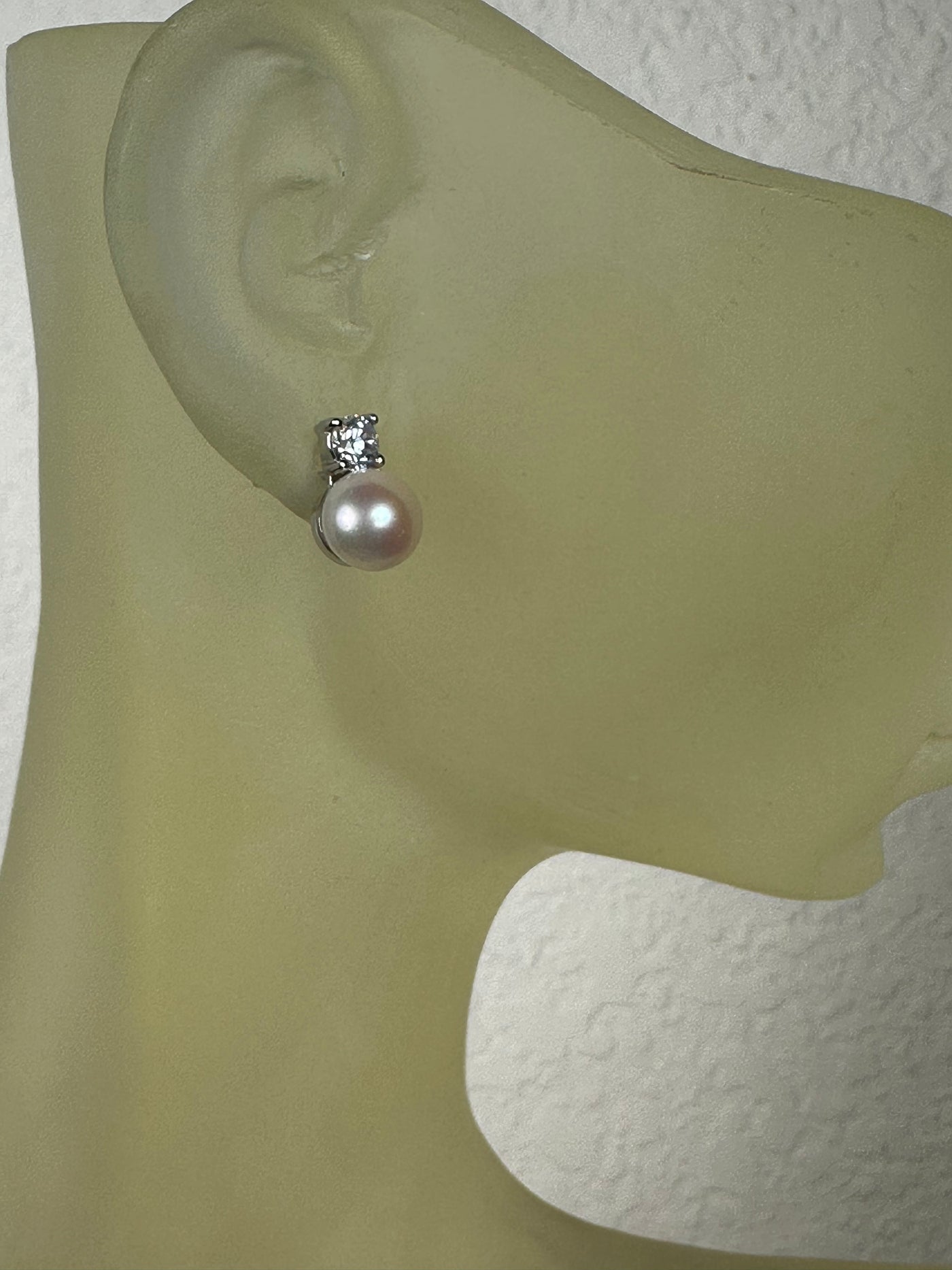7mm Pearl Stud Earrings with CZ in Sterling Silver on Post