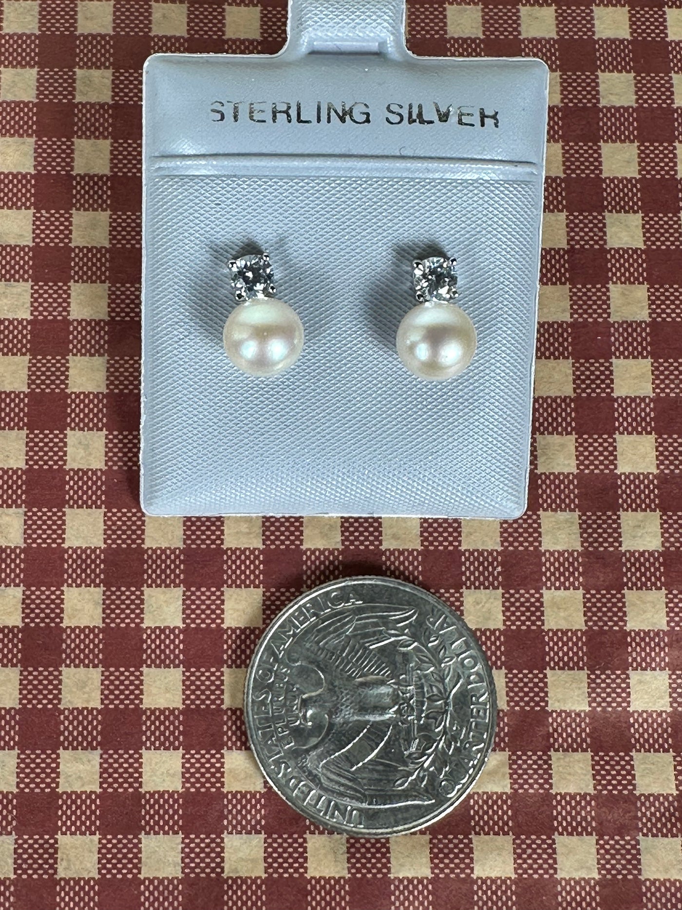 7mm Pearl Stud Earrings with CZ in Sterling Silver on Post