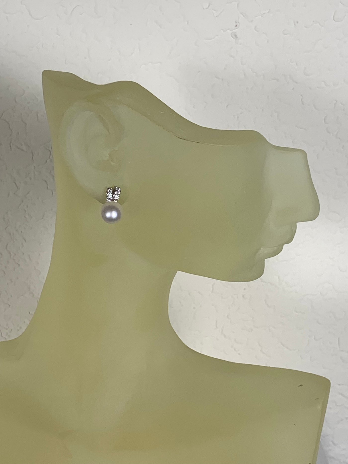 Fancy Genuine Pearl & CZs Stud Earrings in Sterling Silver