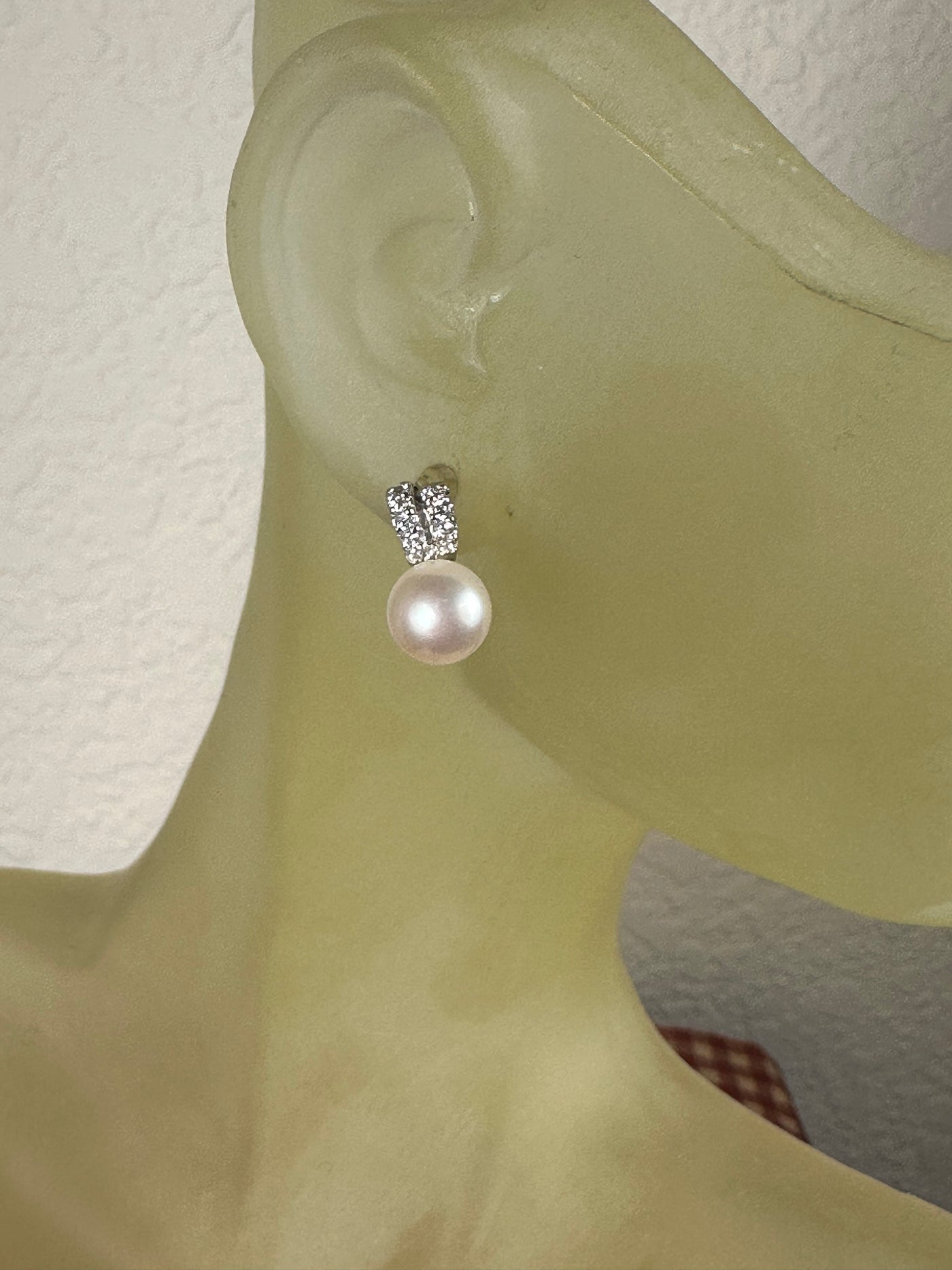Fancy Genuine Pearl & CZs Stud Earrings in Sterling Silver