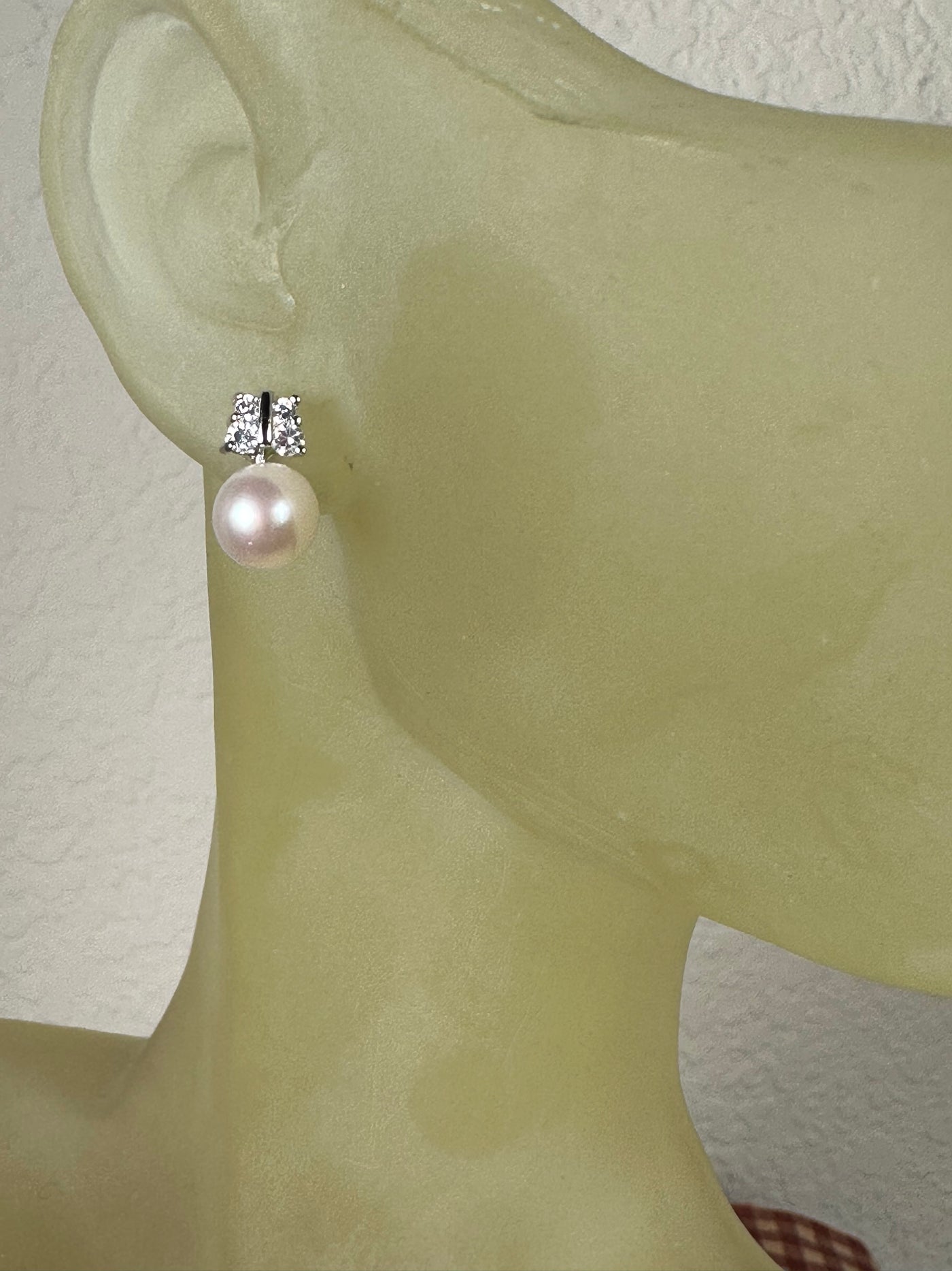 Genuine Pearl and 4 CZs Stud Earrings in Sterling Silver