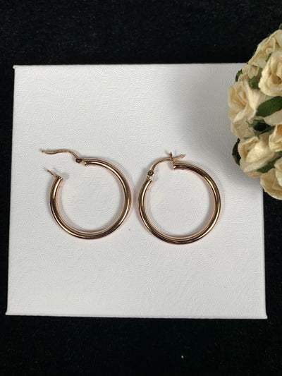 3mm x 25mm Rose Gold Sterling Silver Hoop Earrings