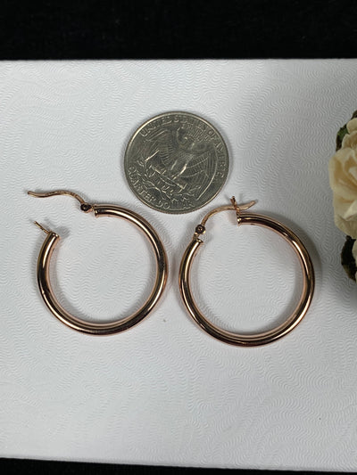 3mm x 25mm Rose Gold Sterling Silver Hoop Earrings