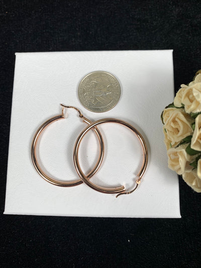 3mm x 35mm Rose Gold Sterling Silver Hoop Earrings
