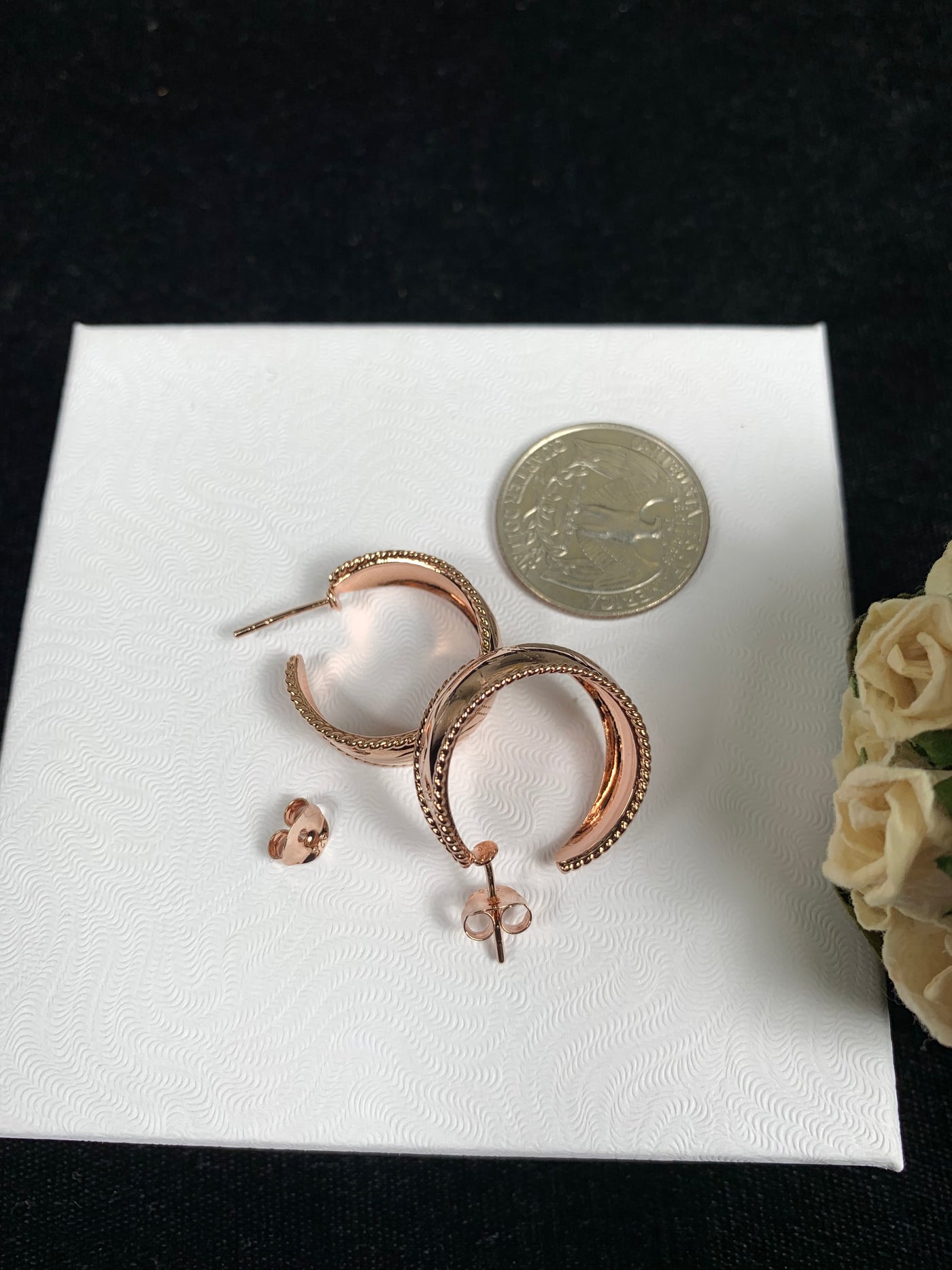 Sterling Silver Rose Gold 3/4 Hoop Earrings on Post
