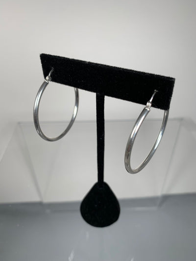 Sterling Silver Round Hoop Earrings 2mm x 35mm