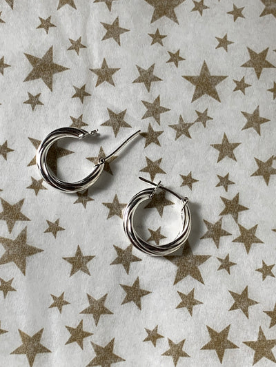 Sterling Silver Round Twisty Hoop Earrings 15mm